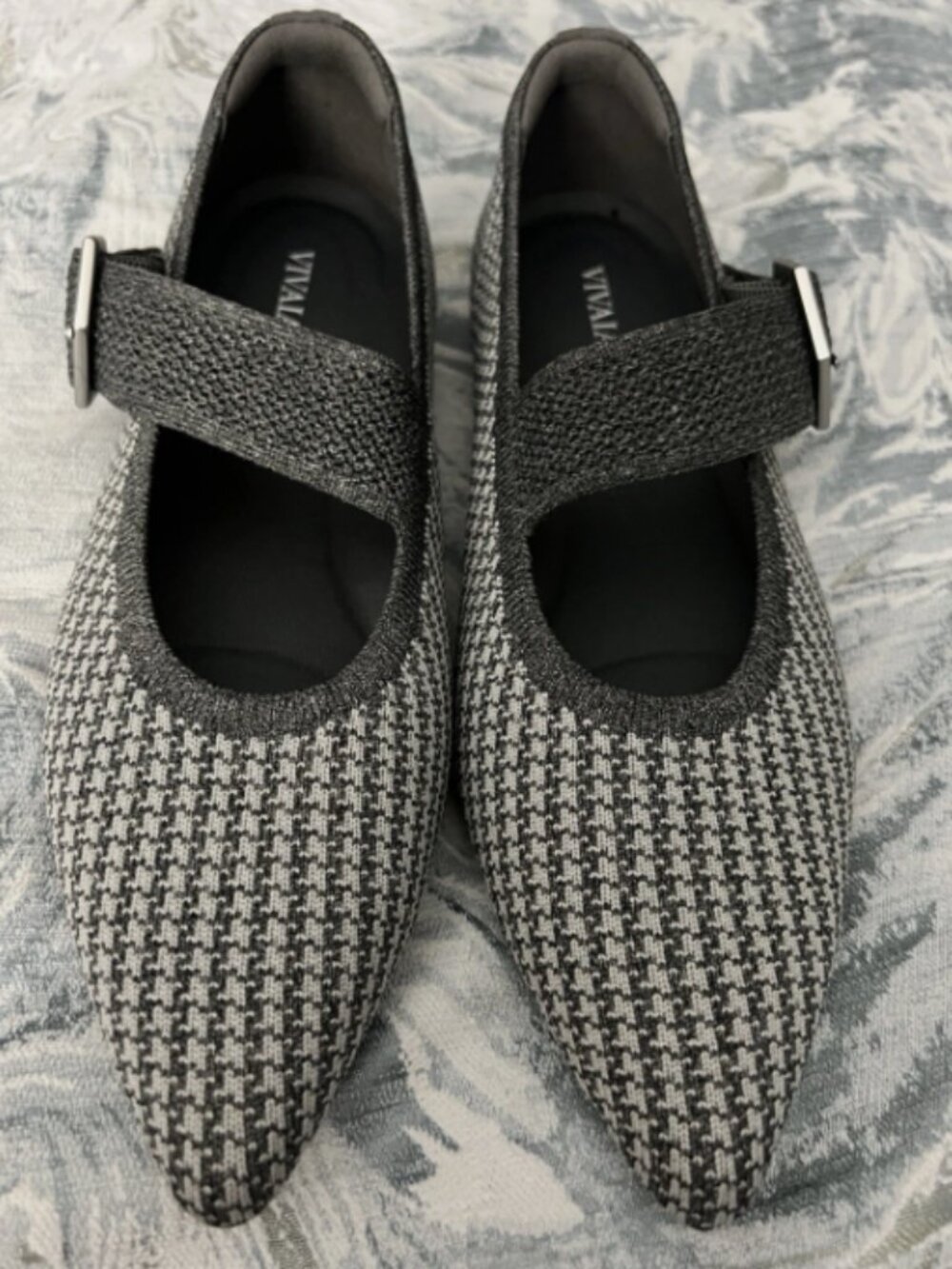 Vivaia Pointed toe Mary-Jane Flats (Maria) Gray Houndstooth, 9.5